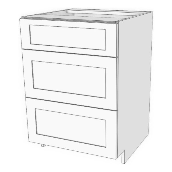 Base cabinet with short (7"h) top drawer and 2 large (12"h) drawers: 12" to 30" wide, 34 3/4" high, 23 5/8" deep